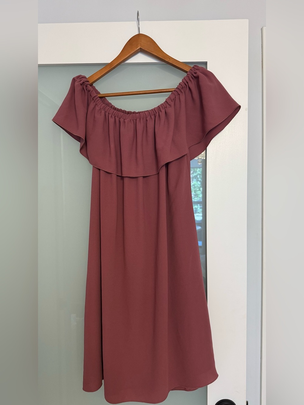 Wilfred by Aritzia Off-the-Shoulder Ruffle Dress | Mauve | Size M